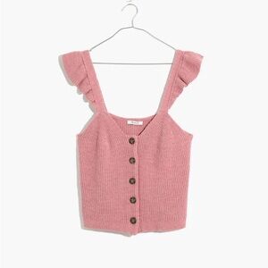 Madewell Pink Girly Ruffle-Strap Cotton Button-Front Sweater Tank XS